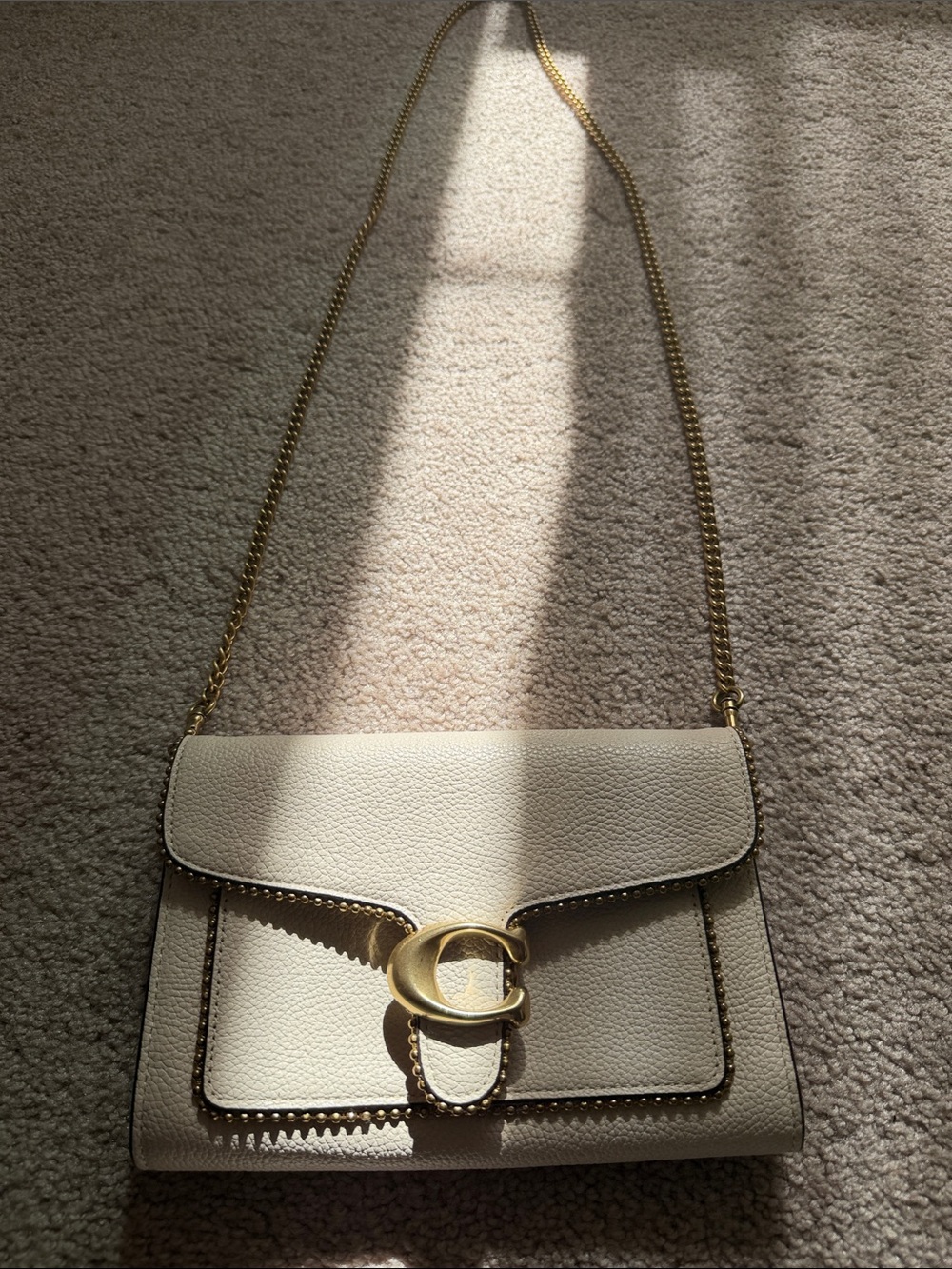 Coach Cream Leather Crossbody with Gold Chain & C Buckle